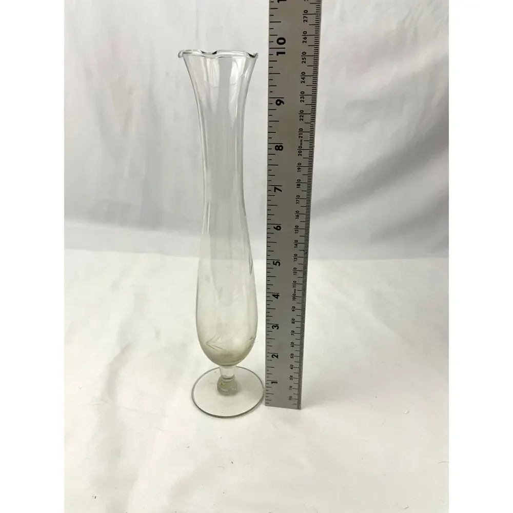 VTG‎ Flower Etched Glass Bud Vase Grape Design 10